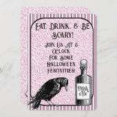 Roze Zwart Kraai Raven Halloween Kaart (Voorkant / Achterkant)