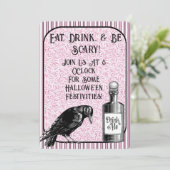Roze Zwart Kraai Raven Halloween Kaart (Staand voorkant)