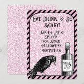 Roze Zwart Kraai Raven Halloween Kaart (Voorkant / Achterkant)