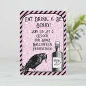 Roze Zwart Kraai Raven Halloween Kaart (Staand voorkant)
