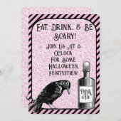 Roze Zwart Kraai Raven Halloween Kaart (Voorkant / Achterkant)