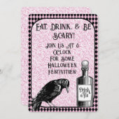 Roze Zwart Kraai Raven Halloween Kaart (Voorkant / Achterkant)