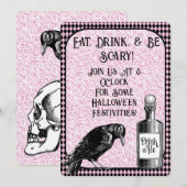 Roze Zwart Kraai Raven Halloween Kaart (Voorkant / Achterkant)