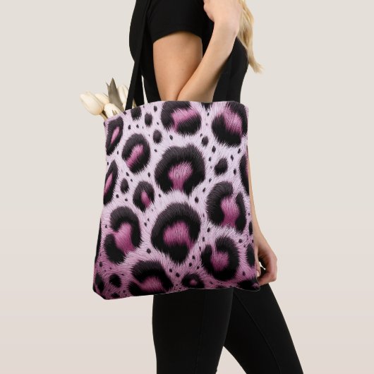 Roze & Zwart Leopard Bont Dierenprint Vlekken Tote Bag (Dichtbij)