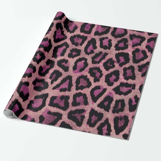 Roze Zwart Leopard Dierenprint Cadeaupapier (Uitgerold)