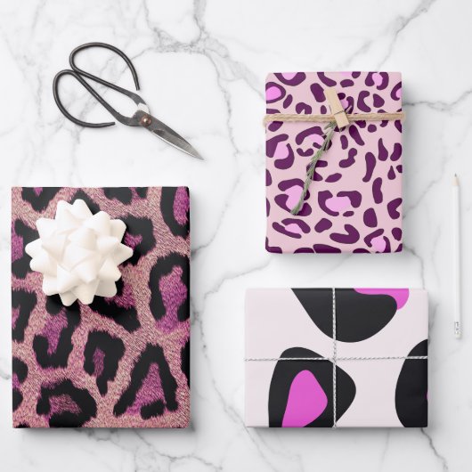 Roze Zwart Leopard Dierenprint Inpakpapier Vel (Voorkant)