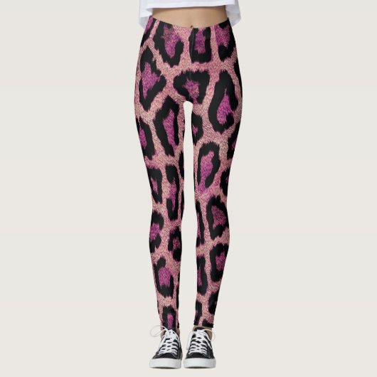Roze Zwart Leopard Dierenprint Leggings (Voorkant)