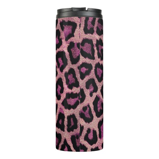 Roze Zwart Leopard Dierenprint Thermosbeker (Achterkant)