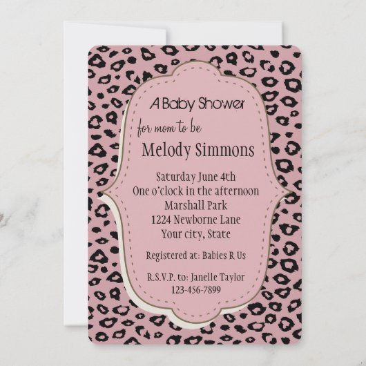 Roze Zwart Leopard Print Baby shower Kaart (Achterkant)
