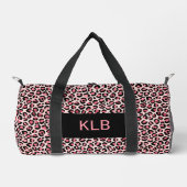 Roze Zwart Leopard Print Cut Naai Kleine Duffel Ba Plunjezak (Voorkant)
