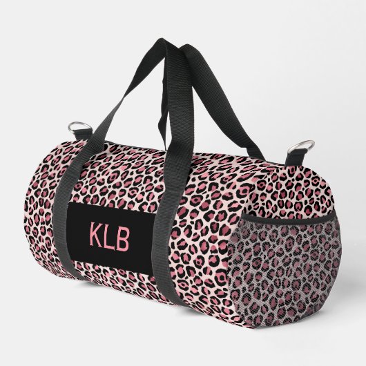 Roze Zwart Leopard Print Cut Naai Kleine Duffel Ba Plunjezak (Rechterhoek)