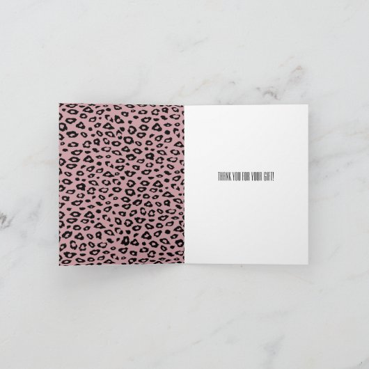 Roze Zwart Leopard Print Dank u Bedankkaart (Binnen)