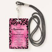 Roze Zwart Leopard Quinceañera Uitnodigen VIP Pass Badge (Achterkant met draagriem)