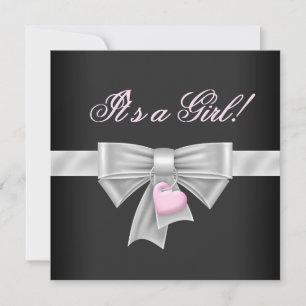 Roze Zwart Lint Hart Roze Zwart Baby Shower Kaart