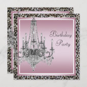 Roze zwart luipaard kroonluchter verjaardagsfeestj kaart (Voorkant / Achterkant)