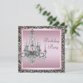 Roze zwart luipaard kroonluchter verjaardagsfeestj kaart (Staand voorkant)