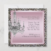 Roze zwart luipaard kroonluchter verjaardagsfeestj kaart (Achterkant)