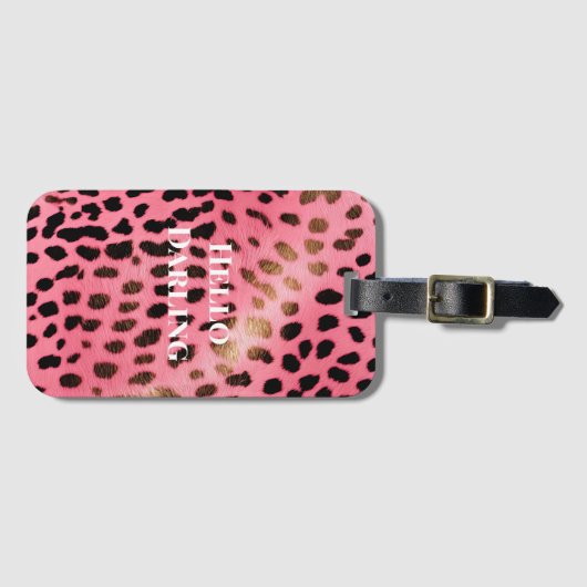 Roze Zwart Luipaard Print Abstract Bagagelabel (Voorkant (horizontaal))