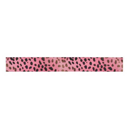 Roze Zwart Luipaard Print Abstract Grosgrain Lint (Voorkant)