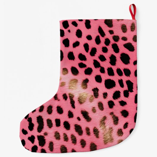Roze Zwart Luipaard Print Abstract Grote Kerstsok (Achterkant)
