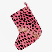 Roze Zwart Luipaard Print Abstract Grote Kerstsok (Achterkant (Hangend))