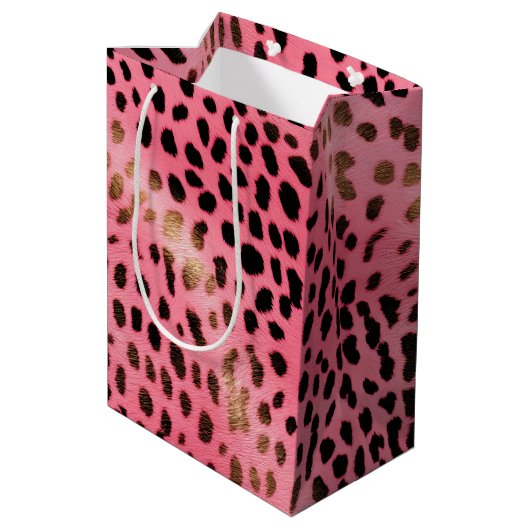 Roze Zwart Luipaard Print Abstract Medium Cadeauzakje (Achterkant Gekanteld)