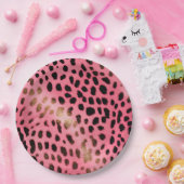 Roze Zwart Luipaard Print Abstract Papieren Bordje (Feest)