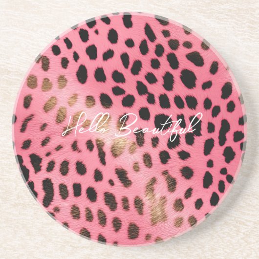 Roze Zwart Luipaard Print Abstract Zandsteen Onderzetter (Voorkant)