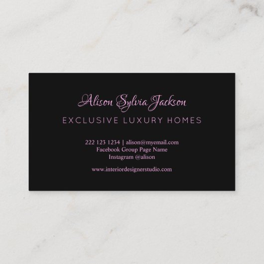 Roze zwart luxe elegant  script visitekaartje (Achterkant)