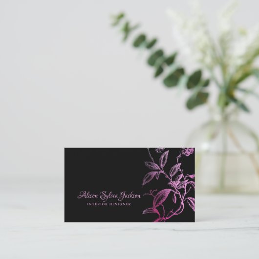 Roze zwart luxe elegant  script visitekaartje (Staand voorkant)
