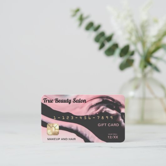 Roze Zwart Marmer Credit Kaart Cadeaubon Visitekaartje (Staand voorkant)