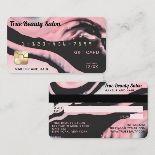 Roze Zwart Marmer Credit Kaart Cadeaubon Visitekaartje (Voorkant / Achterkant)