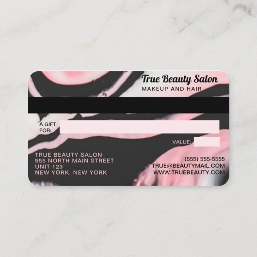 Roze Zwart Marmer Credit Kaart Cadeaubon Visitekaartje (Achterkant)