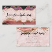 Roze zwart marmer Gold Glitter Agate Elegant Chic Visitekaartje (Voorkant / Achterkant)