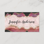 Roze zwart marmer Gold Glitter Agate Elegant Chic Visitekaartje (Voorkant)