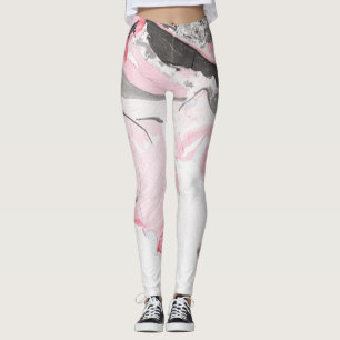 Roze Zwart Marmer: Hand getrokken Leggings