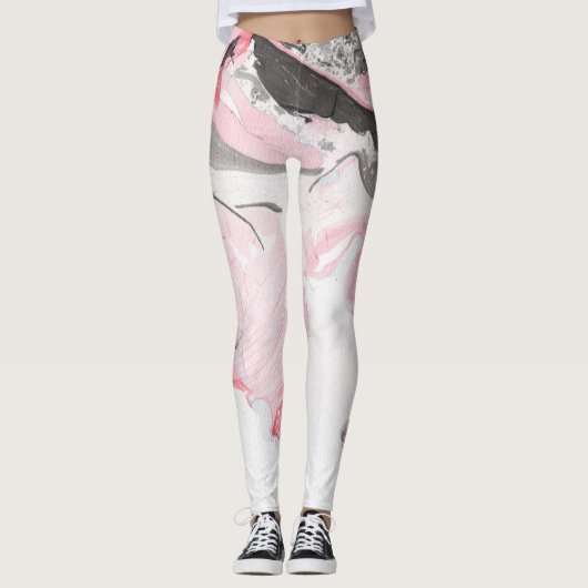 Roze Zwart Marmer: Hand getrokken Leggings (Voorkant)