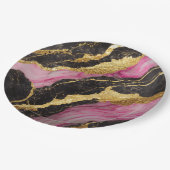 Roze Zwart Marmer Patroon met Goud Papieren Bordje (Gekanteld)