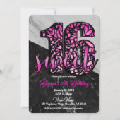 Roze Zwart Marmer Sweet 16 Verjaardag Party Foto Kaart (Voorkant)