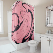 Roze Zwart Marmeren Hand Getrokken Douchegordijn (In situ)