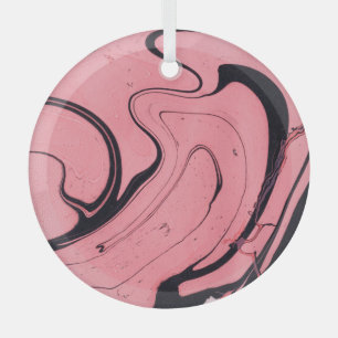 Roze Zwart Marmeren Hand Getrokken Glas Ornament