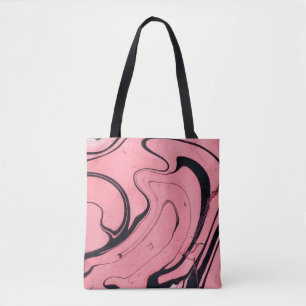 Roze Zwart Marmeren Hand Getrokken Tote Bag