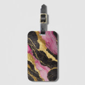 Roze zwart marmeren patroon met goud bagagelabel (Voorkant (verticaal))