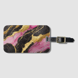 Roze zwart marmeren patroon met goud bagagelabel