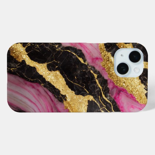 Roze zwart marmeren patroon met goud Case-Mate iPhone case (Achterkant (horizontaal))