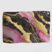 Roze zwart marmeren patroon met goud golfhanddoek (Horizontaal)