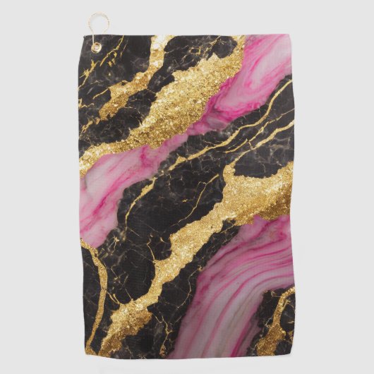Roze zwart marmeren patroon met goud golfhanddoek (Voorkant)