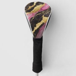 Roze zwart marmeren patroon met goud golfheadcover