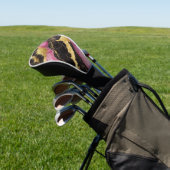 Roze zwart marmeren patroon met goud golfheadcover (Insitu)