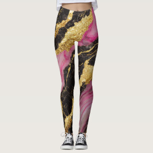 Roze zwart marmeren patroon met goud leggings